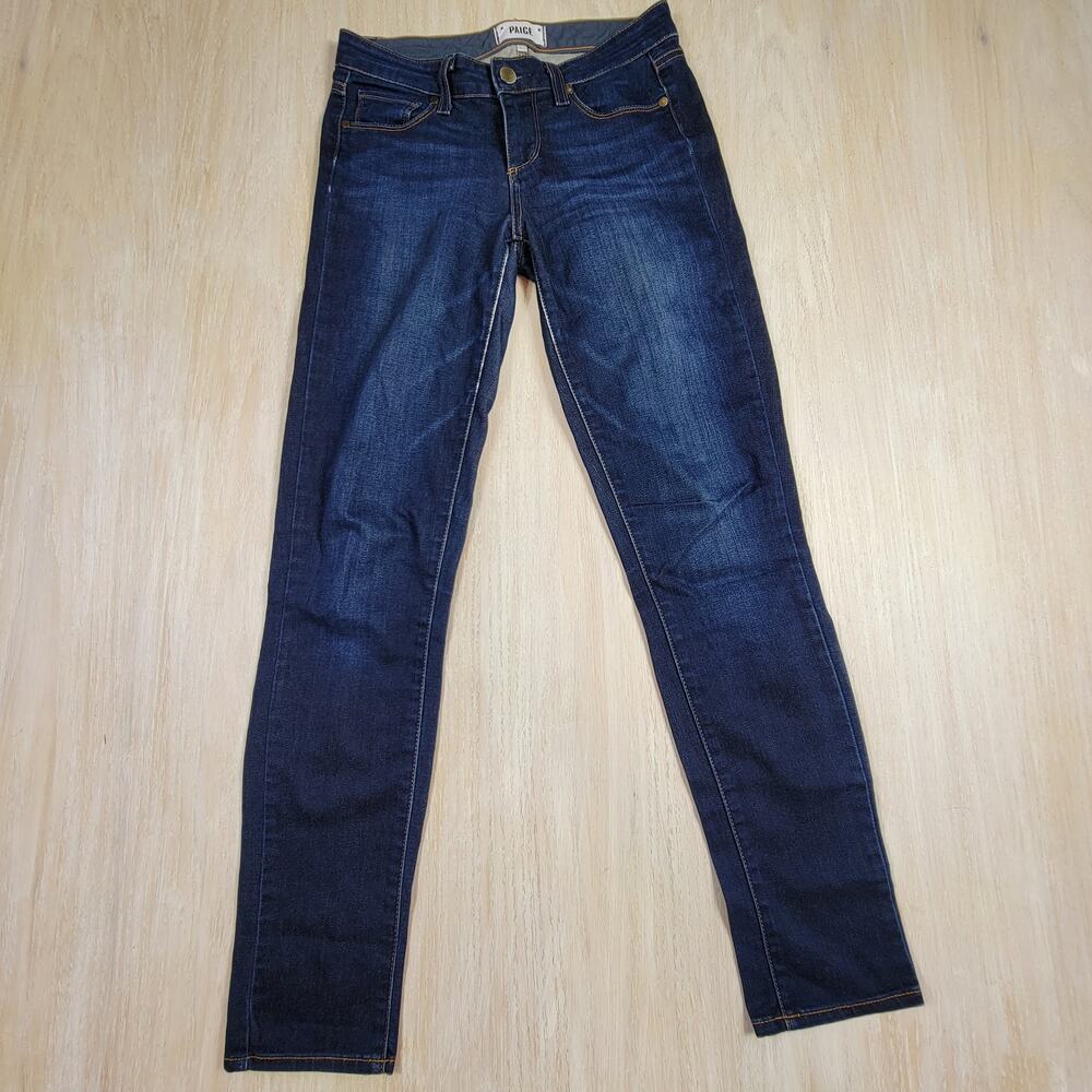PAIGE Skyline Skinny In Surface Dark Blue Wash Slim Fit Low Rise Denim Jeans 25